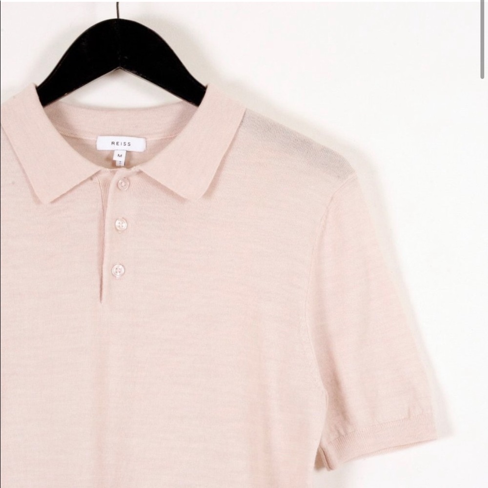 Reiss Mens Short Sleeve Polo 100% Wool Seam Stitch